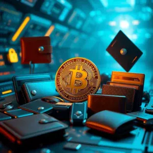 Bitcoin symbol with surrounding wallet types in a secure setting.