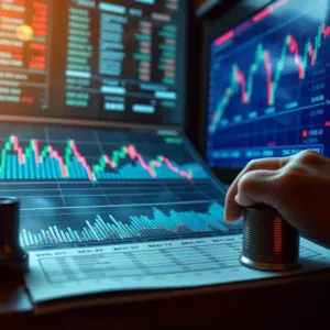 Graphs and data displays illustrating market volatility for investment analysis.