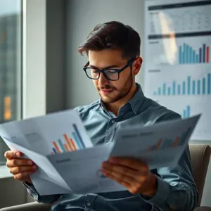 A person calmly reviewing financial charts and documents.