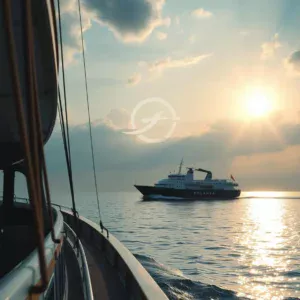 A ship voyaging towards the rising sun symbolizing investment in Solana.